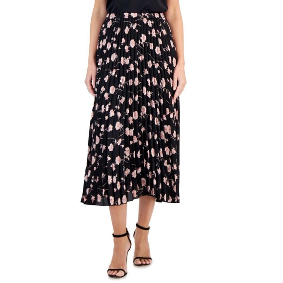 Anne Klein Dresses & Skirts - Anne Klein Womens Floral Print Pleated MIDI Skirt, Black Cherry Blossom, XS